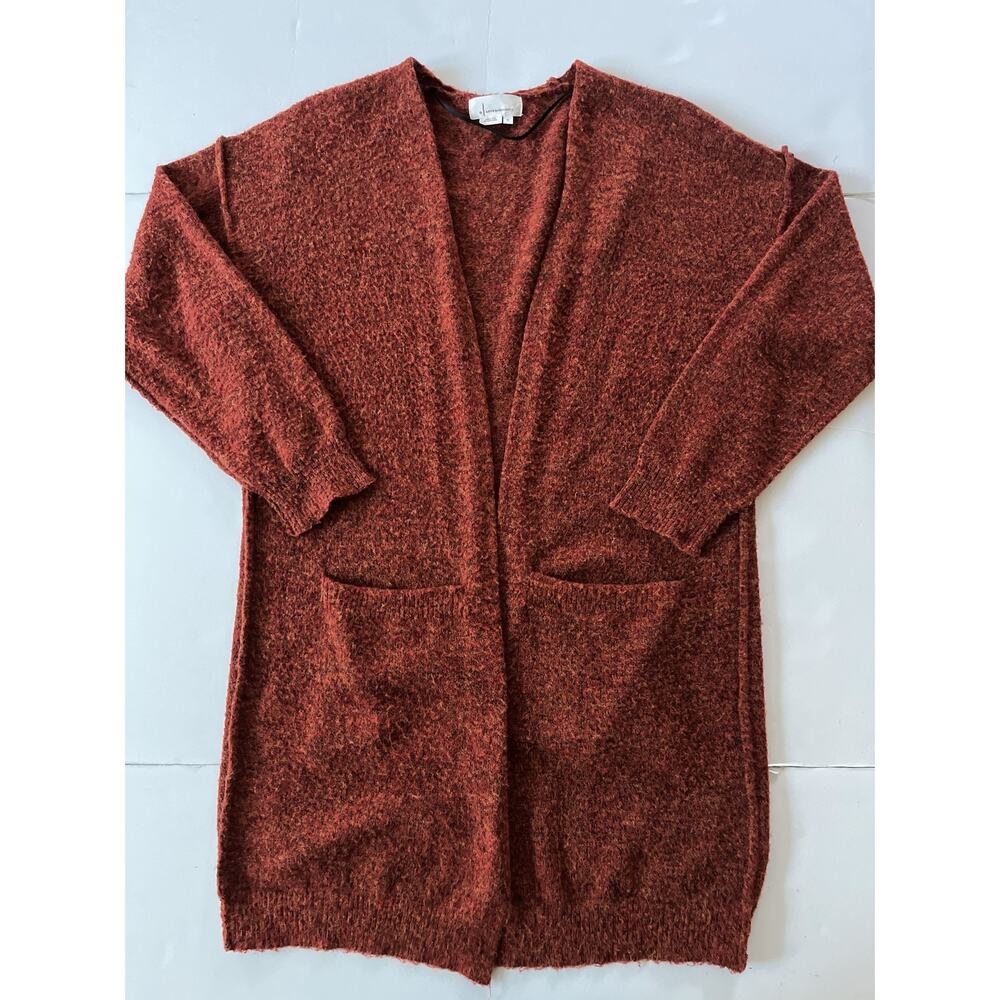 Anthropologie Cardigan Sweater Women XL Orange Knit Open Front Pockets Longer